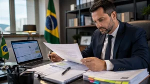 Pregoeiro analisa documentos de licitação durante avaliação do dever de diligência em pregão público.